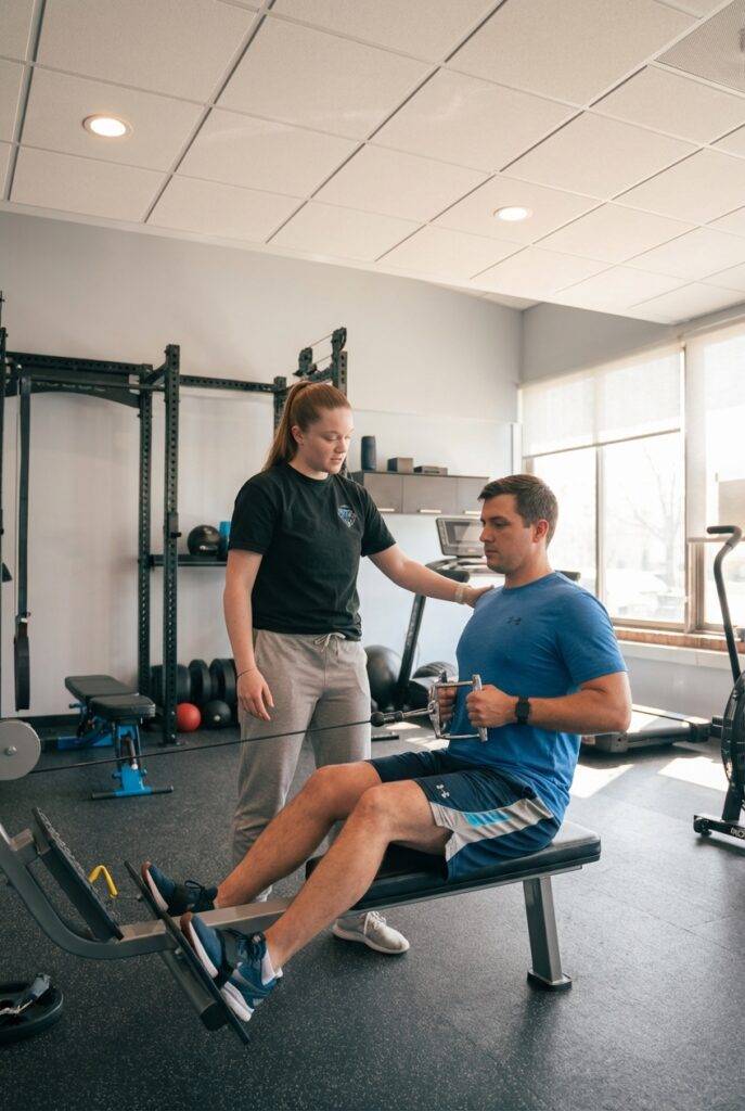  Patient receiving manual therapy treatment at a sports physical therapy clinic in Asheville
