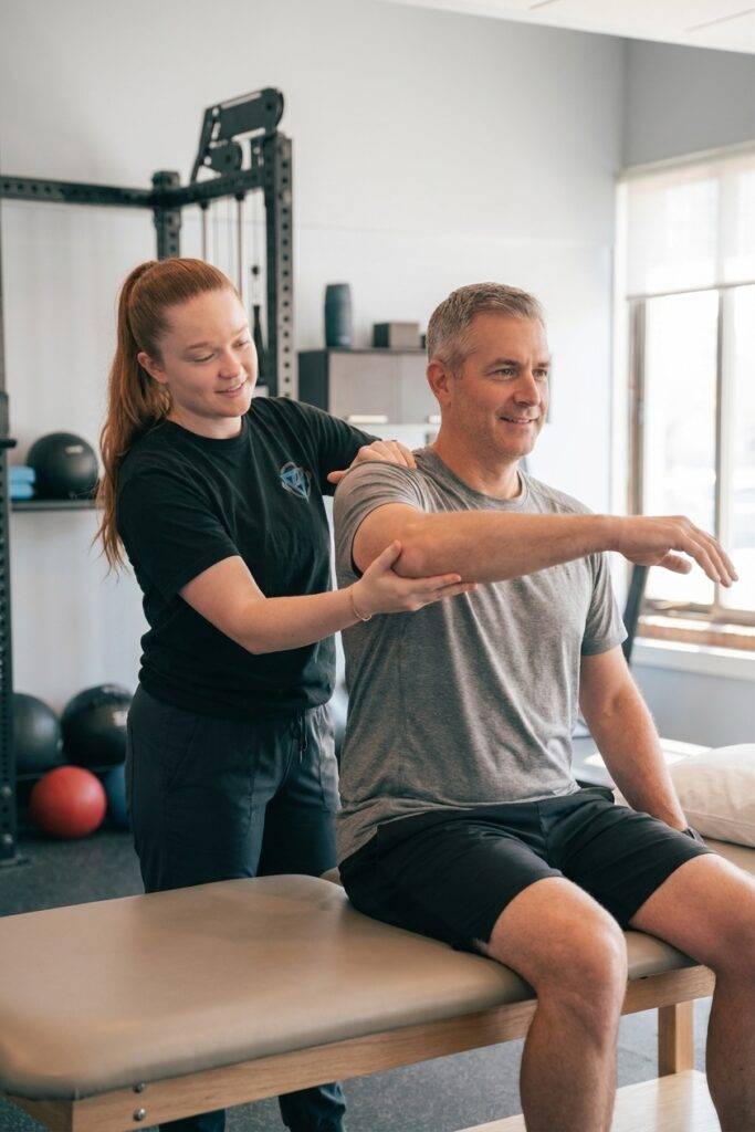 Patient working one-on-one with a provider at a physical therapy clinic in Asheville, NC