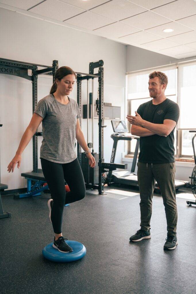 Patient working with a provider at a physical therapy clinic in Asheville, NC during a therapeutic exercise session
